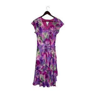 Vintage Napa Valley Abstract Floral Ruffle Dress Pink Purple